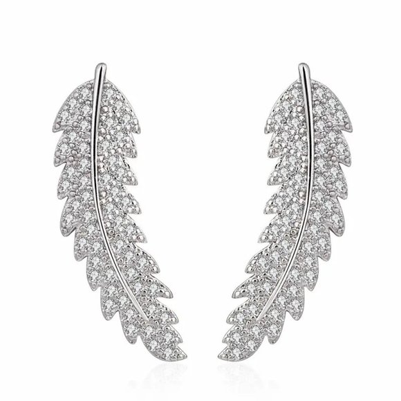NWT Silver Leaf Vine Diamond Studs - Picture 1 of 2